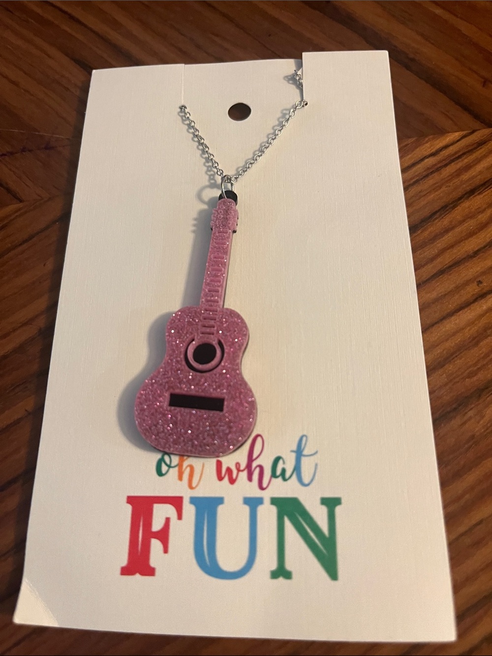 Girls' Pink Glitter Guitar Pendant Necklace - Kids Jewelry